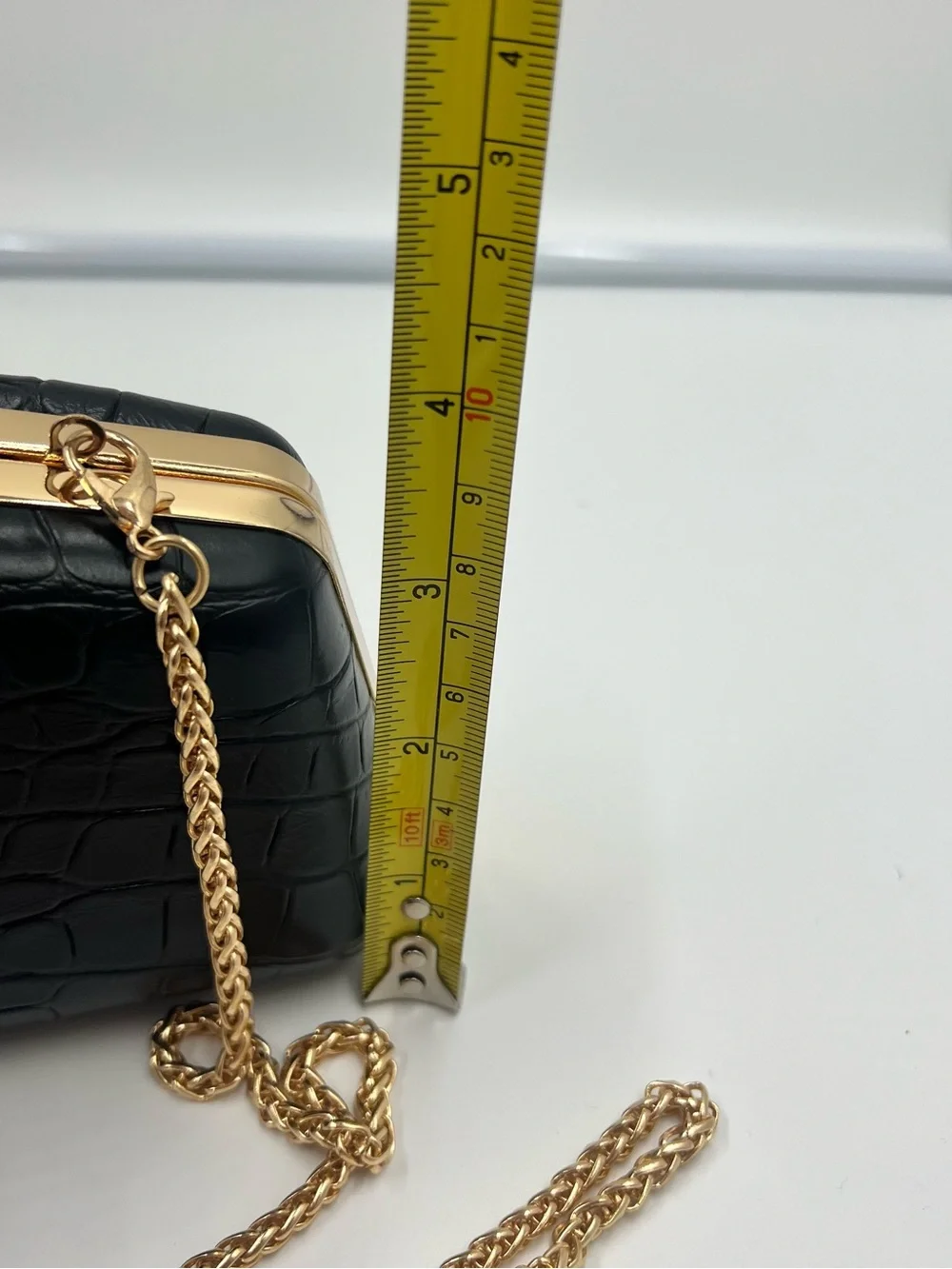 Urban Expressions Black Croc-Embossed Clutch with Gold Chain